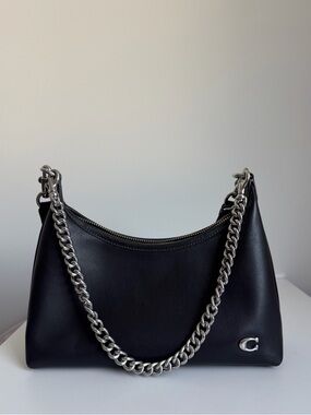Coach Juliet Shoulder Bag 25 Black Silver Chain Leather